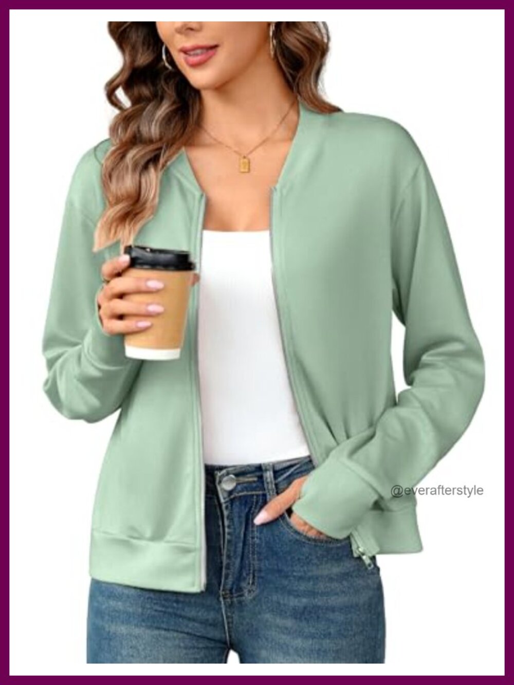 Womens Zip Up Lightweight Sweatshirt Jacket Thumb Hole Pockets Relaxed Fit